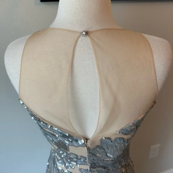 NWT Badgley Mischka Silver and Cream Formal Dress - Picture 3 of 16